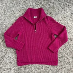 GAP Quarter Zip Ribbed Alpaca Blend Pullover Sweater Hot Magenta Pink {GG13}
